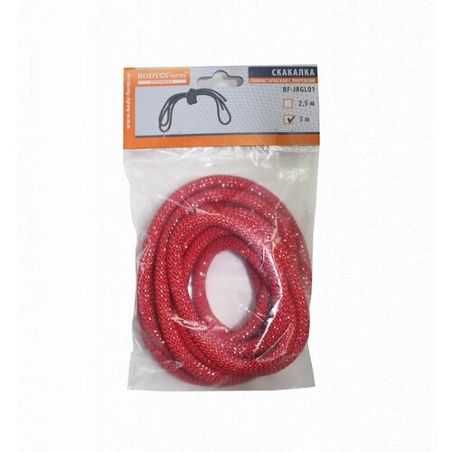 фото Скакалка гимнастическая с люрексом bf-sk04 (bf-jrgl01) 3м, 180гр (красный)