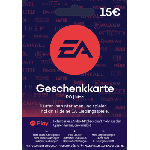 EA Gift Card €15 (Ea Play; PC; Регион активации Евросоюз) аппаратная криптокарта d cent ethereum card wallet