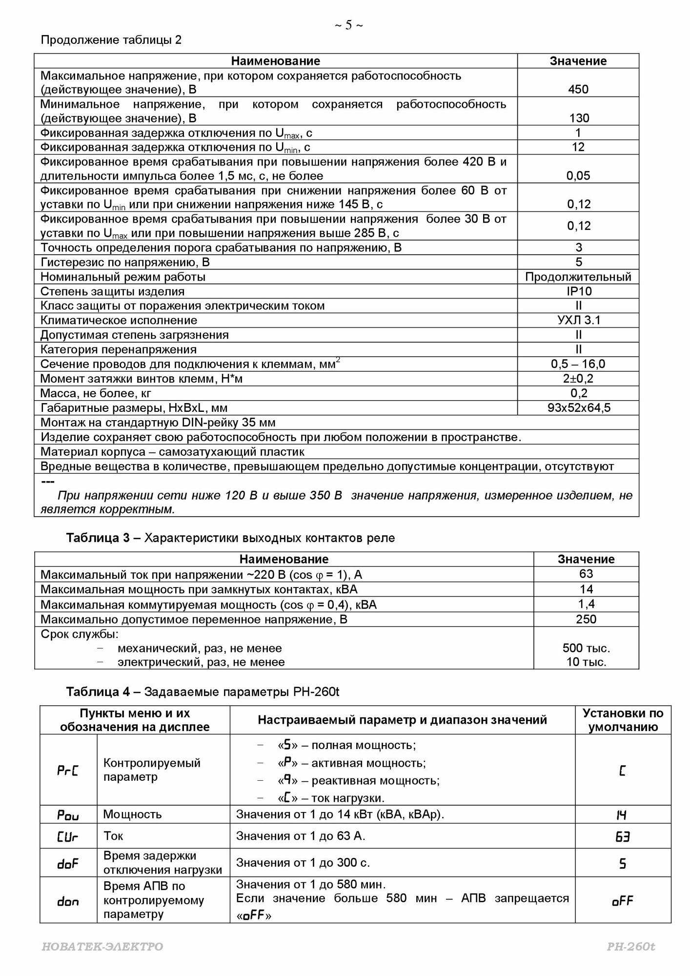 Реле контроля напряжения Новатек-Электро РН-260Т