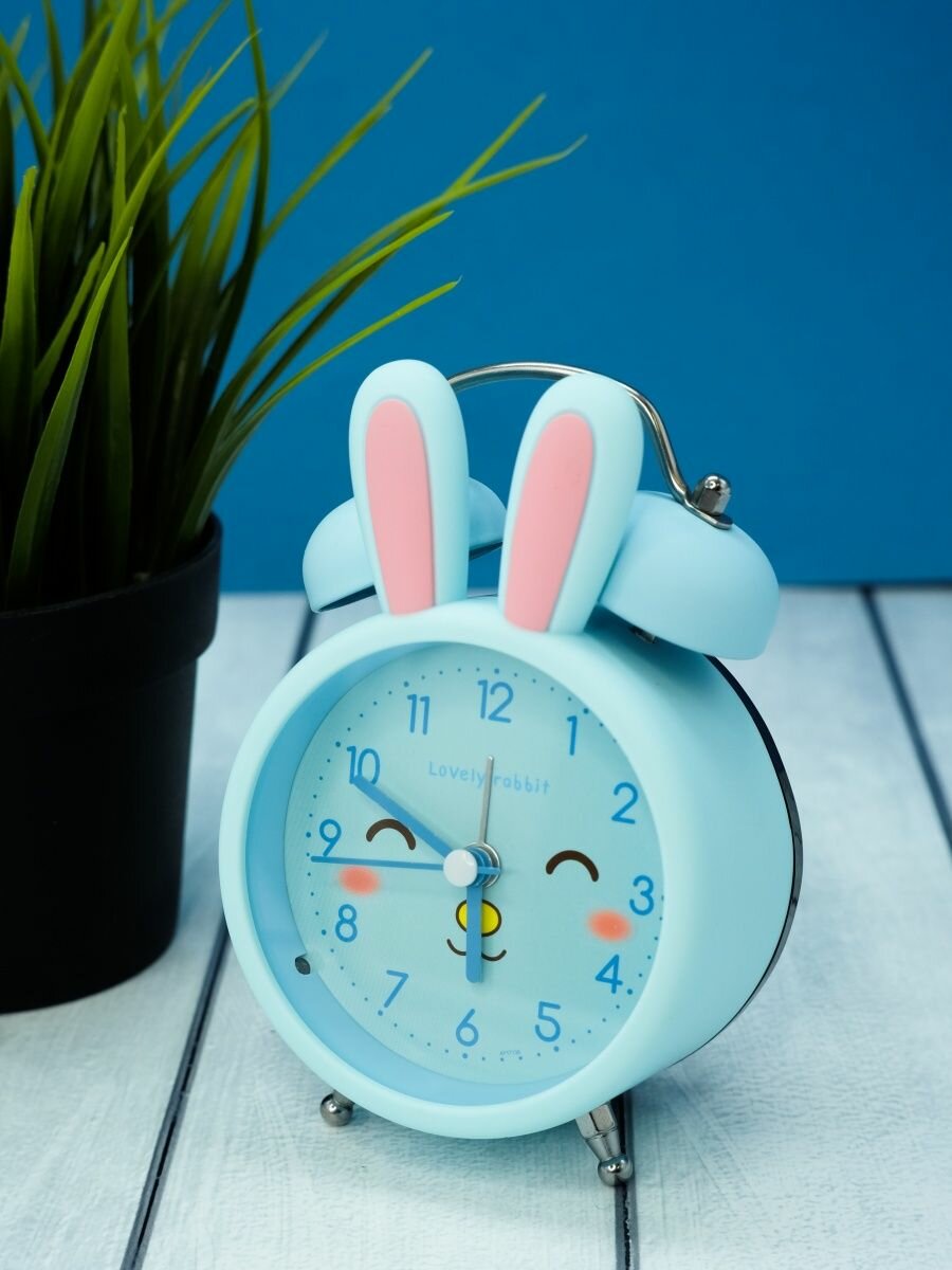 Часы настольные с будильником Cute rabbit blue