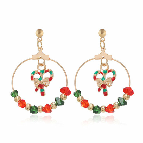 Серьги с подвесками, размер 62 мм, красный, зеленый, золотой, белый