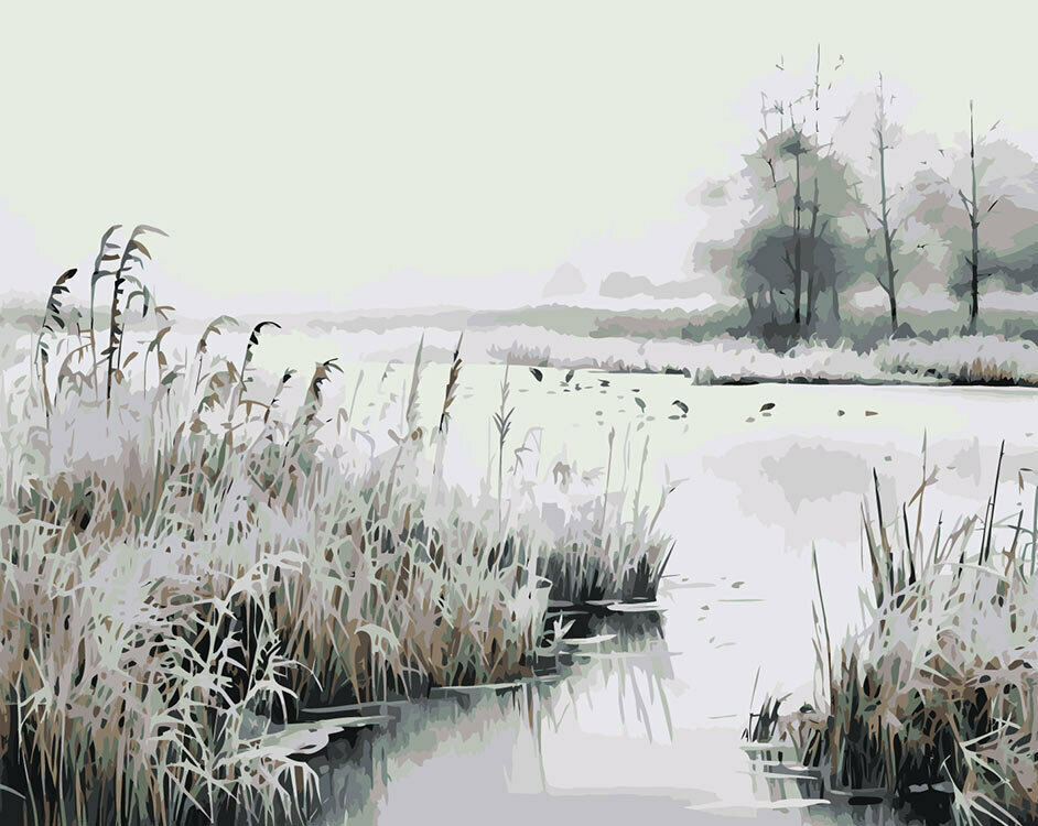 Картина по номерам Зима: Снежный пейзаж с озером 1 40x50