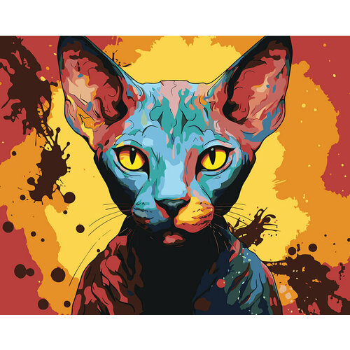 картина по номерам на холсте кошка сфинкс 2218 40x60 Картина по номерам на холсте Разноцветный кот сфинкс 40х50