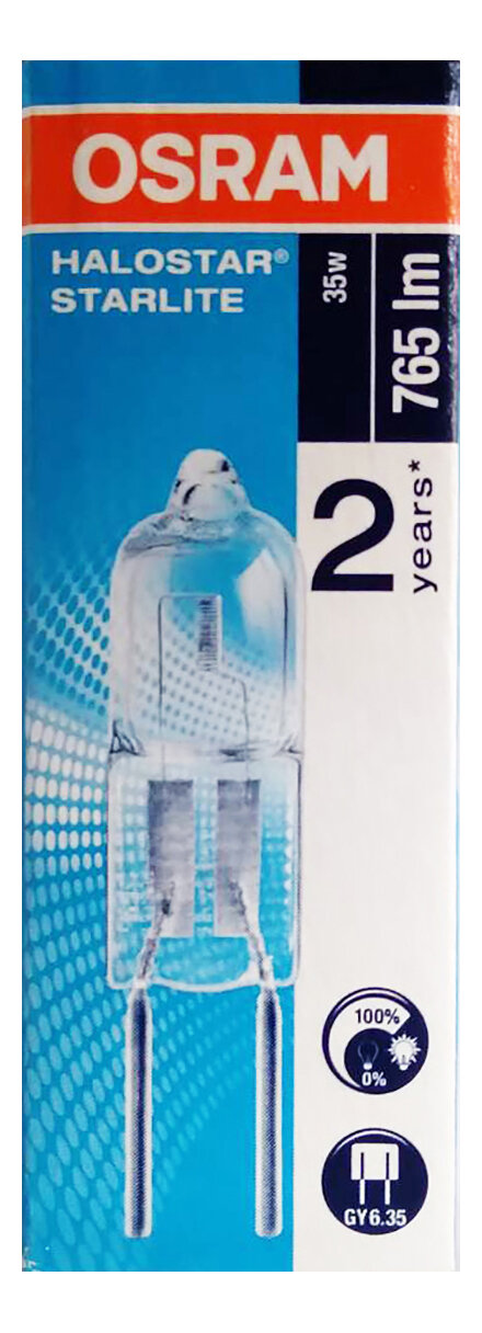 фото Лампочка галогенная OSRAM Капсула GY6.35 35Вт 12В 765Лм 2900К Теплый белый Диммируемая, упаковка 1шт