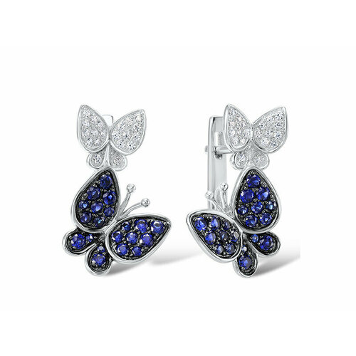 Серьги VALTERA, серебро, 925 проба, сапфир синтетический, фианит, длина 2 см, синий, серебряный