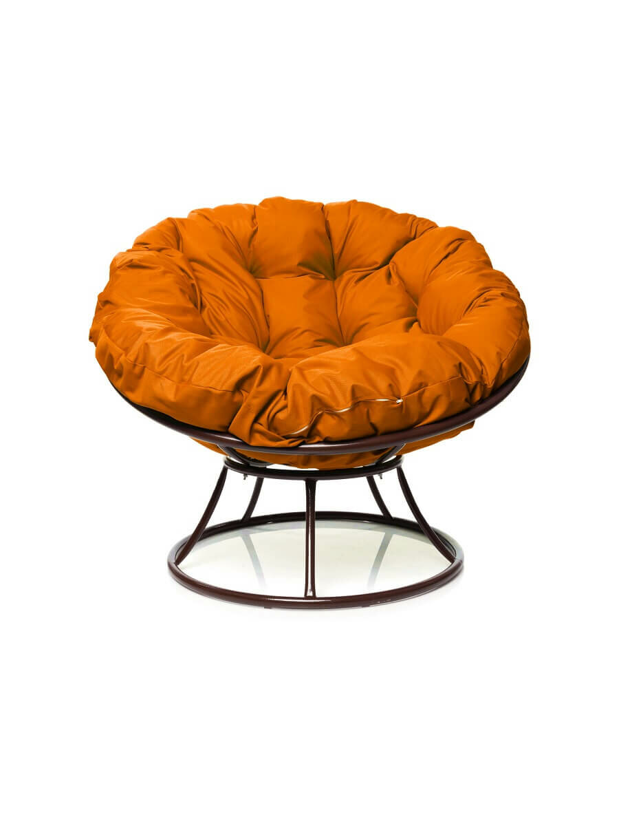 Кресло "Папасан" без ротанга коричневое / оранжевая подушка M-Group