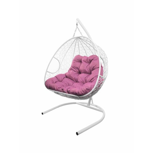 Подвесное кресло из ротанга Для двоих белое с розовой подушкой M-GROUP подвесное кресло из ротанга для двоих белое с голубой подушкой m group