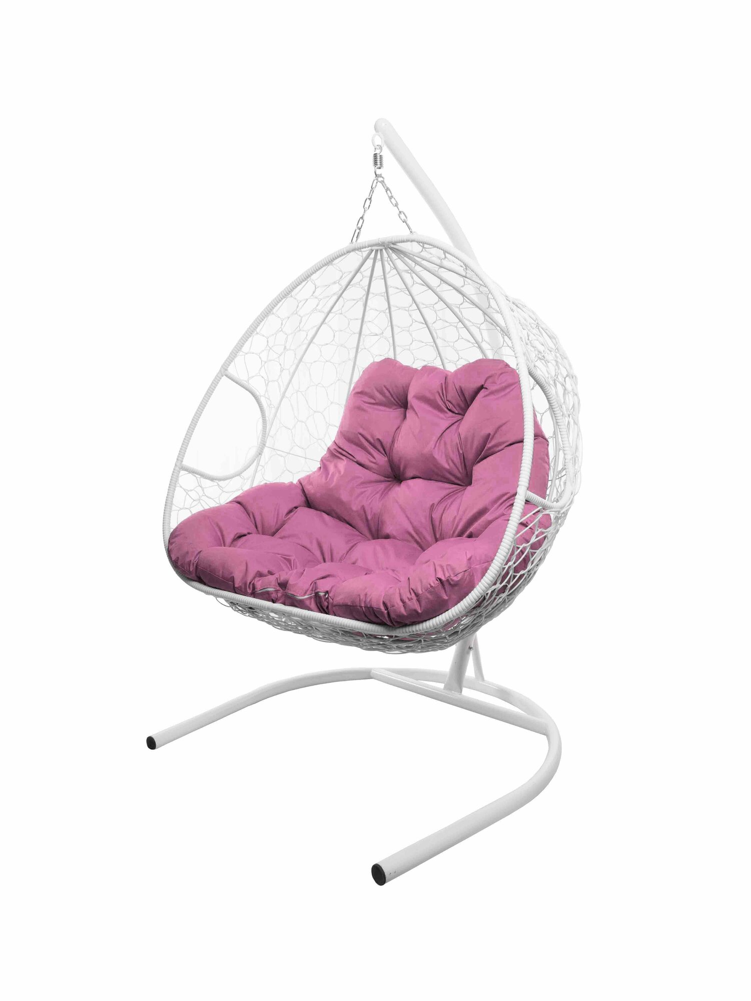 Подвесное кресло из ротанга "Для двоих" белое с розовой подушкой M-GROUP
