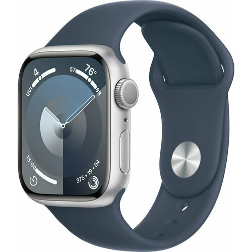 Умные часы Apple Watch Series 9 41 мм Aluminium Case GPS, Silver/Storm Blue Sport Band размер ремешка M/L