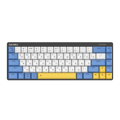 Dareu Клавиатура беспроводная Dareu EK868 White-Blue-Yellow (белый/синий/желтый), подключение: проводное+Bluetooth, свитчи: ультратонкие Kailh-Dareu Red (linear)