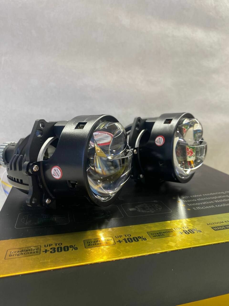 Светодиодные модули дальнего/ближнего света Aozoom Black King Kong 12V BI LED 3" (2 линзы, комплект) — фото 8