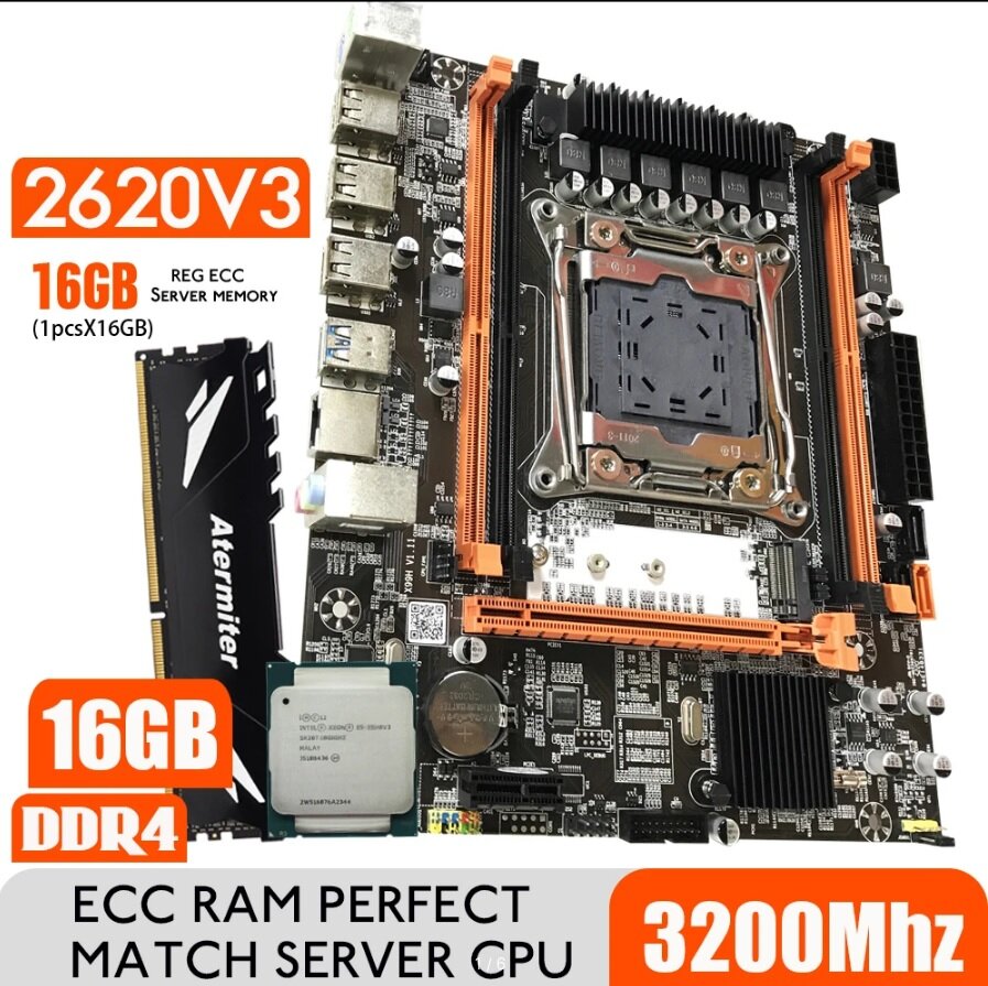 Комплект материнской платы DDR4 2DDR4 DIMM с Xeon E5 2620 V3 LGA2011-3 ЦП 1*16 ГБ = 16 Гб PC4 ОЗУ 3200 МГц DDR4