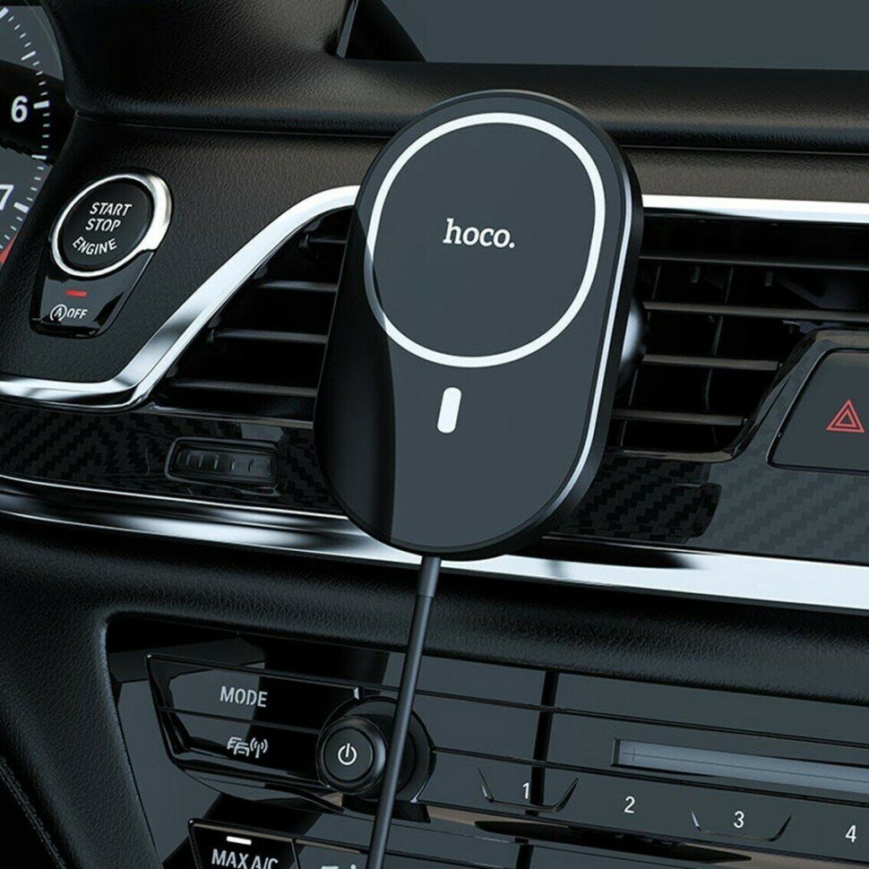 Автодержатель CA90 с беспроводной зарядкой HOCO черный — фото 3