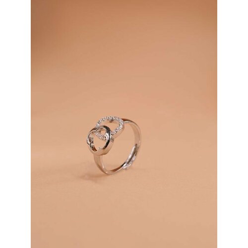 Кольцо, фианит, кристалл, безразмерное, ширина 10 мм, серебряный