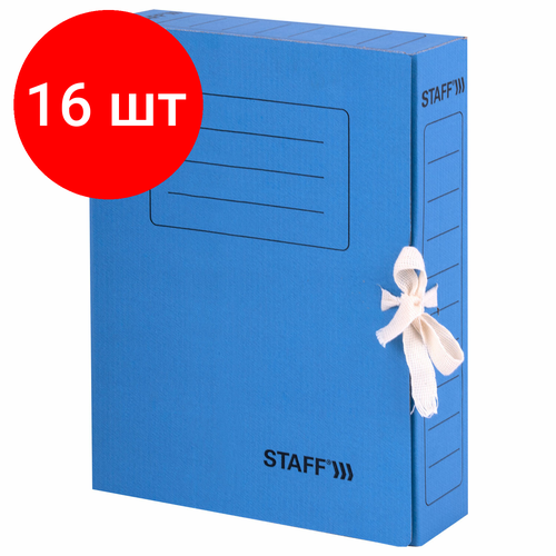 Комплект 16 шт, Папка архивная с завязками А4 (325х250 мм), 75 мм, до 700 листов, микрогофрокартон, синяя, STAFF, 128870 папка архивная с завязками микрогофрокартон 70 мм до 700 л красный 10 шт