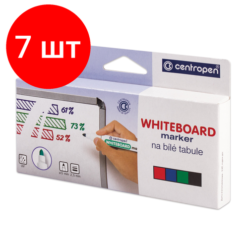 Комплект 7 шт, Маркеры стираемые для белой доски набор 4 цвета CENTROPEN Dry-Wipe, 2.5 мм, 8559/4, 5 8559 0401