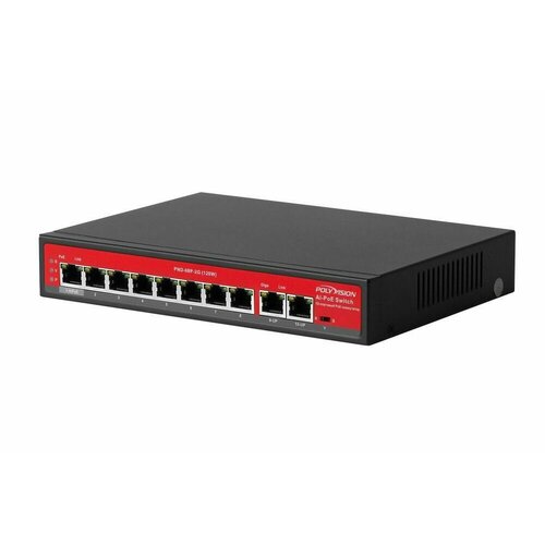 10-портовый гигабитный AI коммутатор с функцией PoE PND-08P-2G (120W) polyvision pnd 08p 2m lite 95w 10 портовый неуправляемый коммутатор