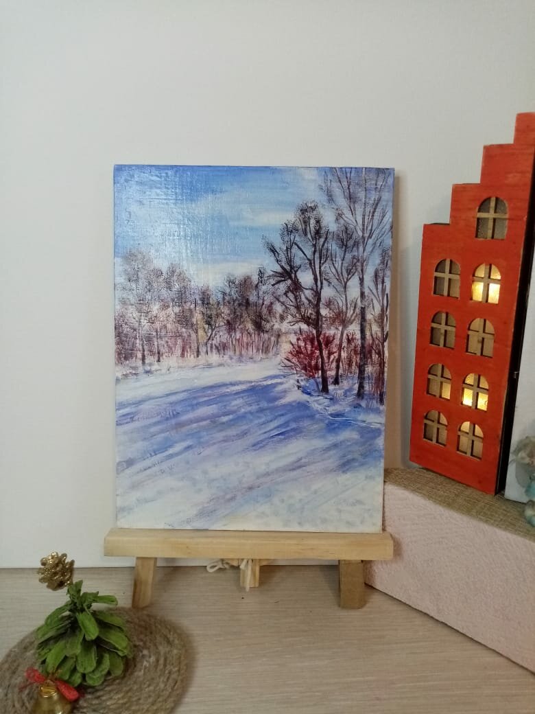 Картина маслом на холсте "Зимний лес", 18×24