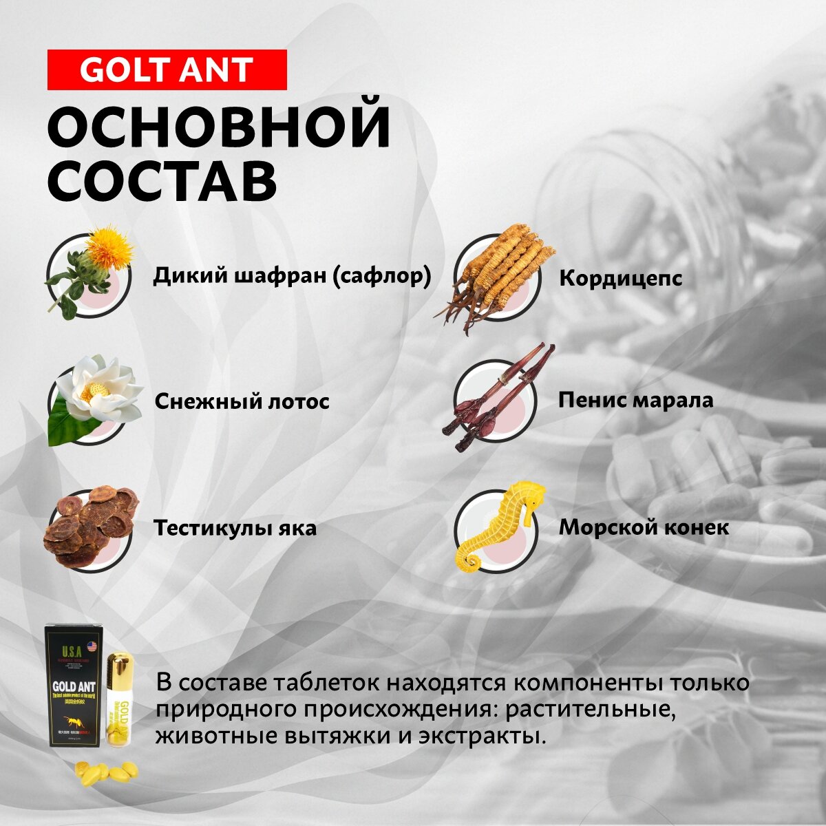 Виагра для мужчин Золотой Муравей, GOLD ANT стимулятор для мужчин, для потенции, 10 таблеток