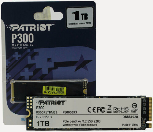 Изображение товара Накопитель SSD Patriot Memory PCI-E x4 1Tb P300P1TBM28 P300 M.2 2280
