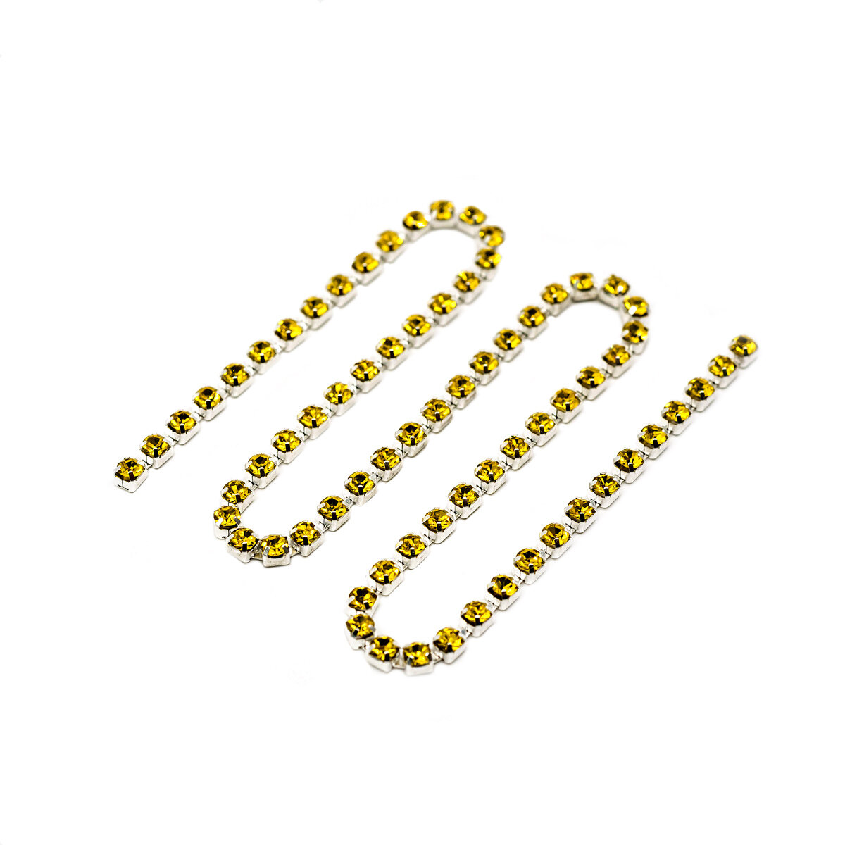 ЦС008СЦ3 Стразовые цепочки (серебро), желтый, размер 3 мм, 30 см/упак