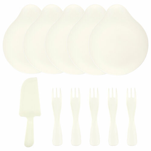 Десертный набор, Где тортик, Тарелки, Вилки, Нож, Кремовый, 11 шт. в упак.