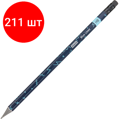 Комплект 211 штук, Карандаш чернографитный Attache Blue Lines HB ласт шестигр черный пластик