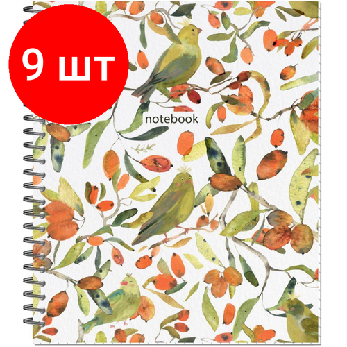 Комплект 9 штук, Бизнес-тетрадь Принты А5 96л, клетка, обл. мел. картон, спираль, Птицы тетрадь hatber premium 80л а5 клетка 80г кв м обложка мел картон глянц 6 шт 065627