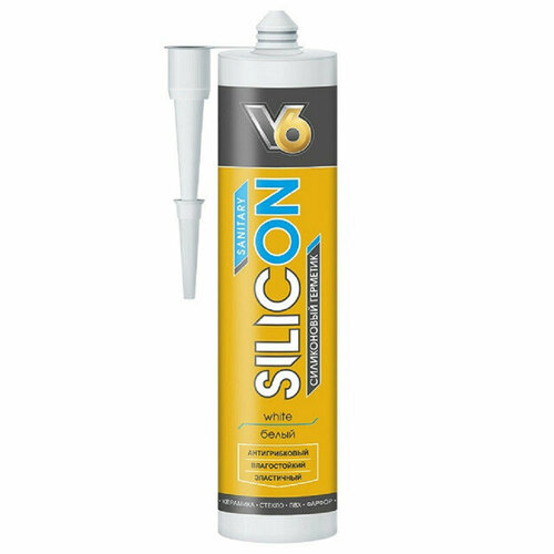 Герметик силиконовый v6 санитарный 04кг белый арт02-03-13 1168₽