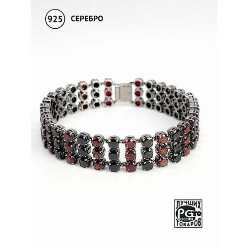 фото Браслет кристалл мечты, серебро, 925 проба, чернение, гранат синтетический, шпинель, длина 19 см.