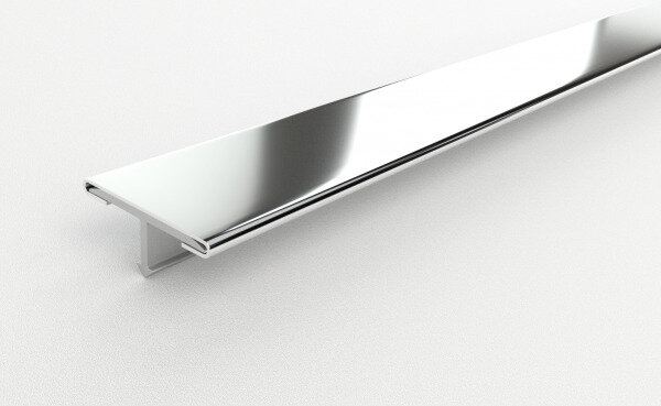 фото Порожек Т-образный из нержавеющей стали для напольных покрытий, ширина 21,7мм, длина 2,7м лука ЛС 10НСП.2700.001 (Полированная поверхность)