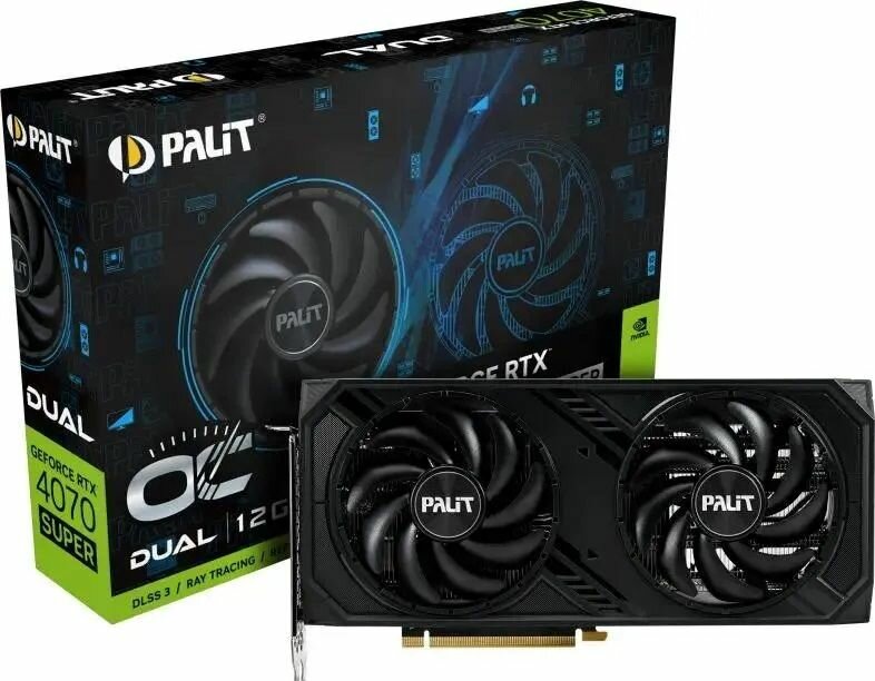 Видеокарта Palit RTX4070 SUPER DUAL OC 12GB GDDR6X 192-bit DPx3 HDMI 2FAN RTL