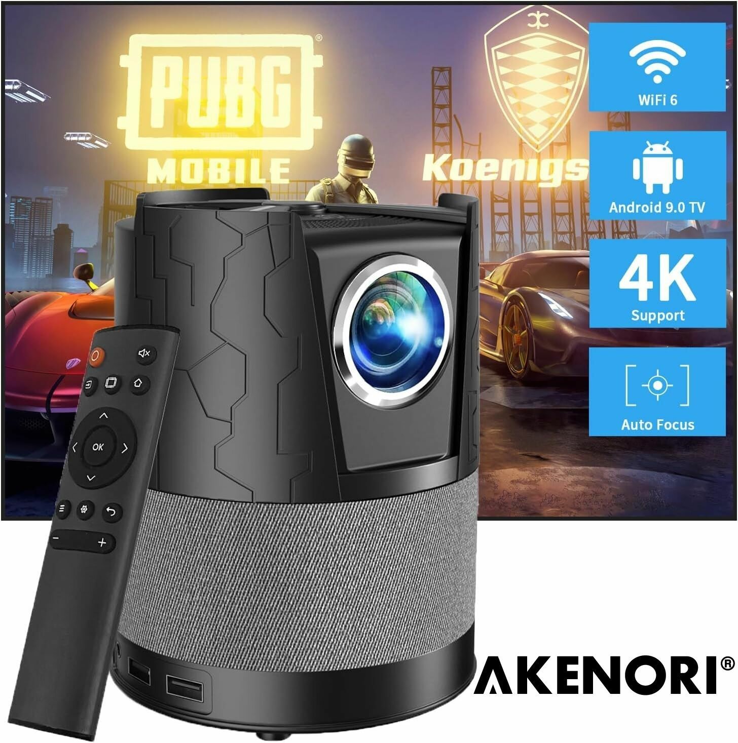 Проектор для фильмов Akenori LED-GRV-A3 CAIVVEI black Android