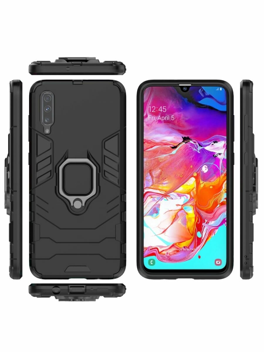 Brodef Ring Противоударный чехол с кольцом для Samsung Galaxy A70 черный