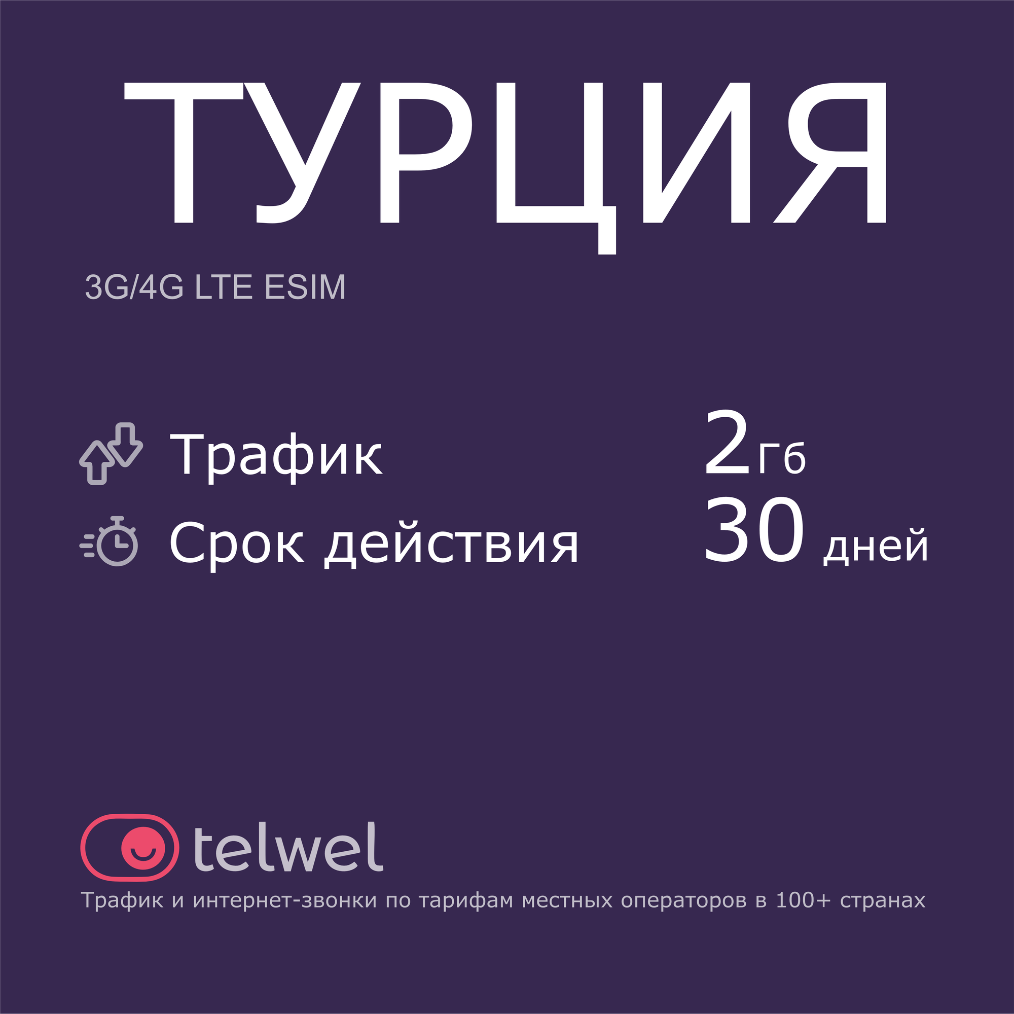 Туристический eSIM "Турция 2 Гб/30 дней". Пакет "Трафик и интернет-звонки"