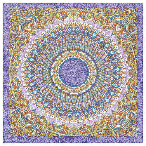 Платок Павловопосадская платочная мануфактура,80х80 см, голубой, фиолетовый