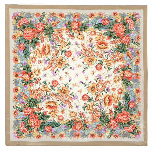 фото Платок павловопосадская платочная мануфактура,89х89 см, горчичный, бежевый