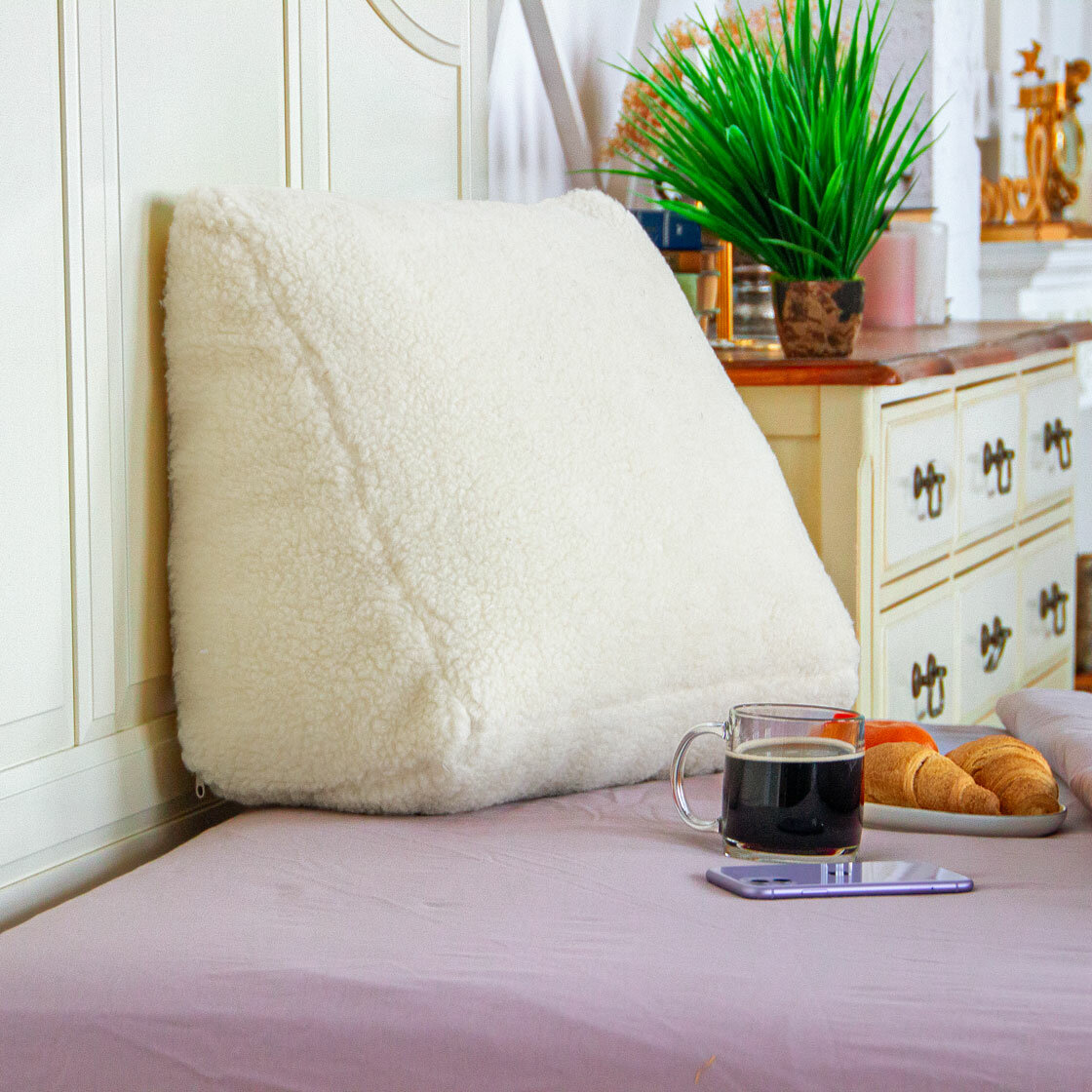 Треугольная клиновидная подушка для спины для кровати дивана PillowPlace чехол шерсть 100% 50х20х40 см