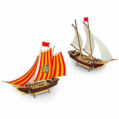 Сборная модель «Двухмачтовая парусная шхуна» (комплект из 2 шт) сборная модель парусная лодка комплект из 2 шт