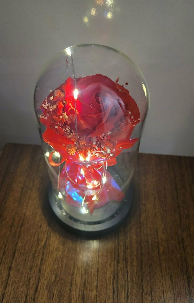 Роза в колбе искусственная с подсветкой, светильник, ночник, роза, натуральная ручная работа red