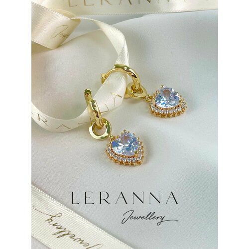 Серьги LERANNA Серьги с подвесками, фианит, размер/диаметр 35 мм, голубой, золотой