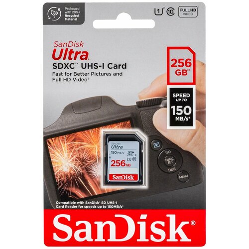 Карта памяти SanDisk SDXC 256ГБ Ultra Class 10 UHS-I U1 (150 Mb/s) 32gb карта памяти microsd sandisk class 10 ultra uhs i a1 120 mb s без адаптера sdsqua4 032ggn6mn