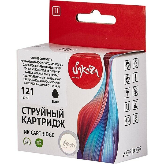 Картридж Sakura CC640HE (№121 Black) для HP, черный, 18 мл, 600 к.