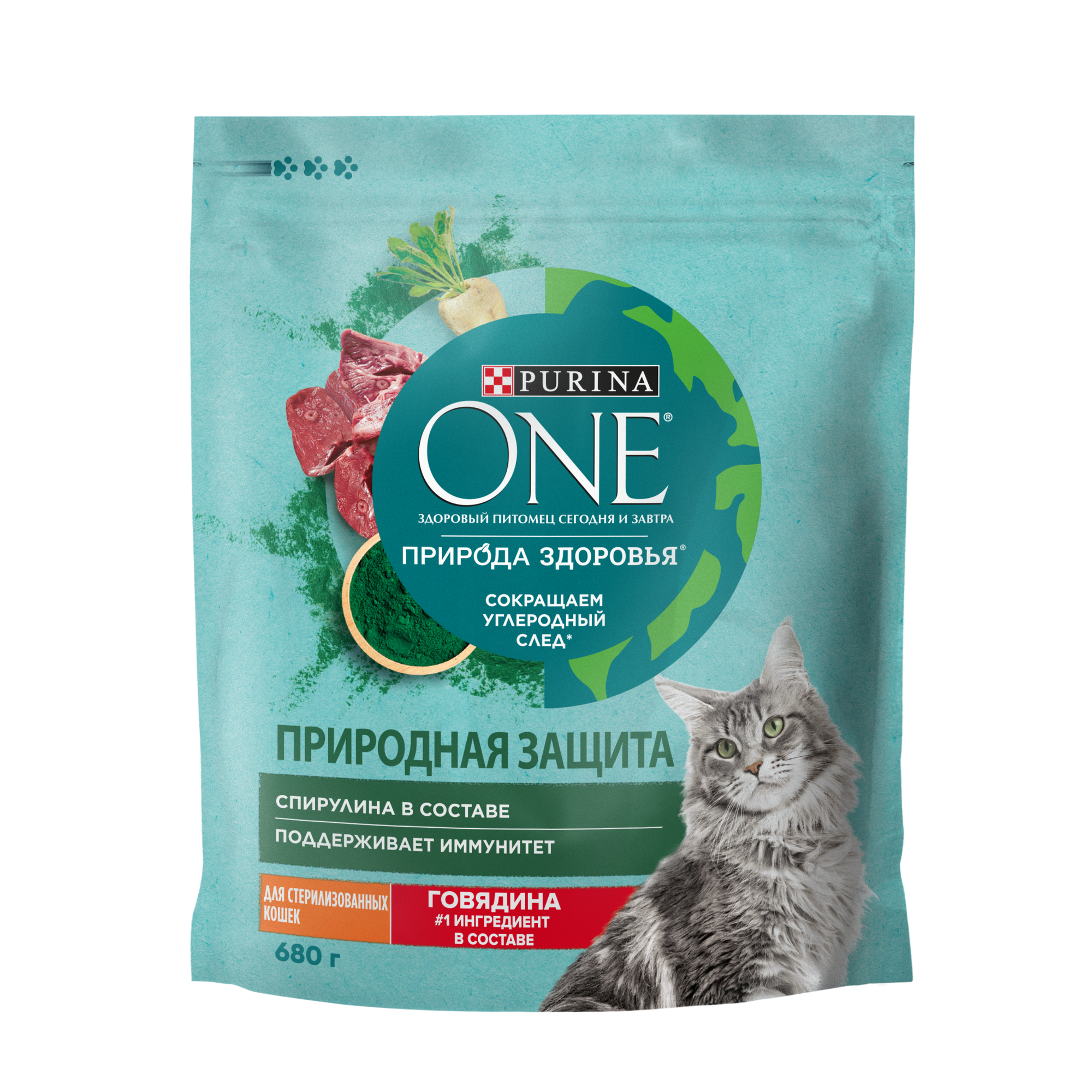 PURINA ONE Природа Здоровья 680 г сухой корм для стерилизованных кошек и кастрированных котов, с высоким содержанием говядины