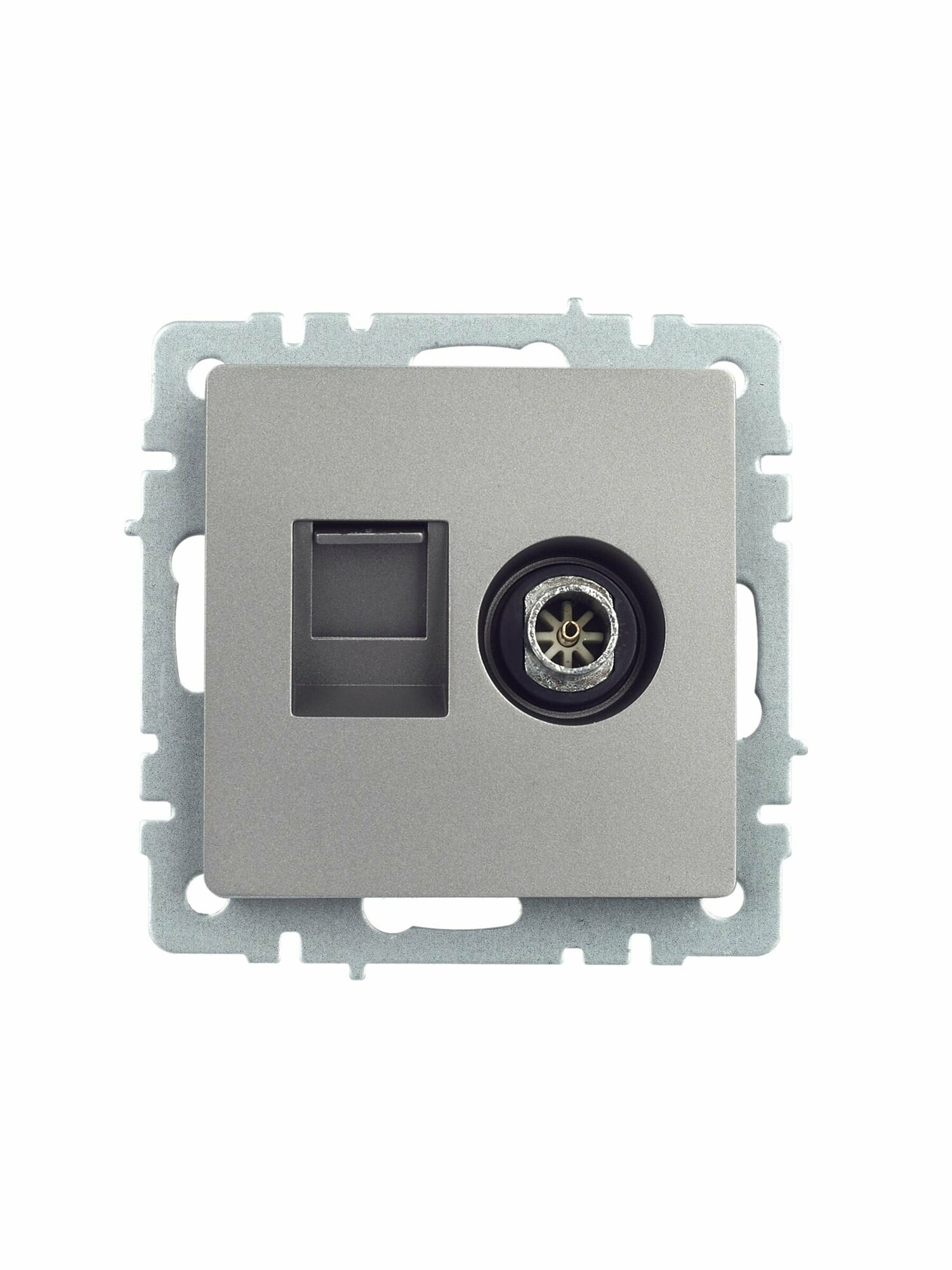Розетка TV двойная встраиваемая IEK Brite РТВ/РК12-БрС RJ45 UTP cat 5e цвет сталь - фото №4