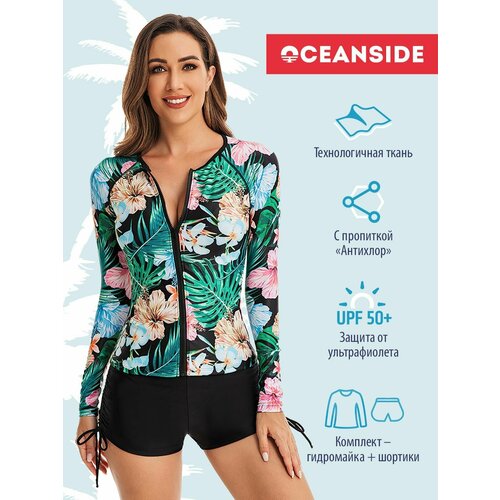фото Купальник oceanside sport, размер xl, голубой, бежевый, зеленый, розовый, черный
