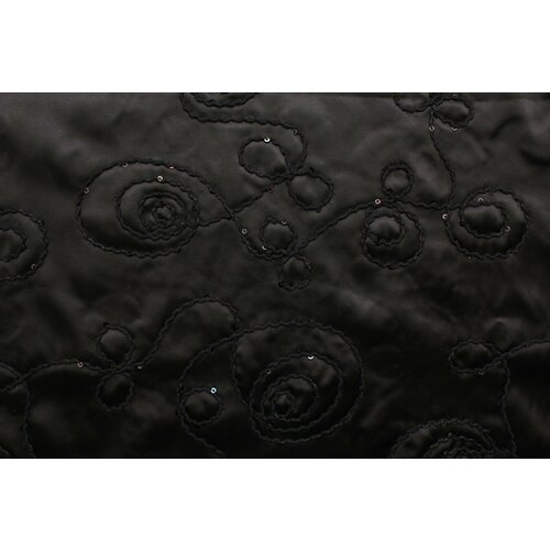 Ткань Атлас-стрейч черный с вышивкой и пайетками, ш145см, 0,5 м