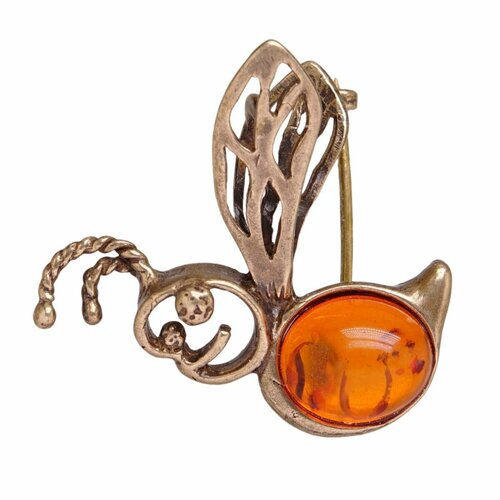 Брошь Весёлая Пчёлка, янтарь, янтарь прессованный, янтарь синтетический, желтый, коричневый