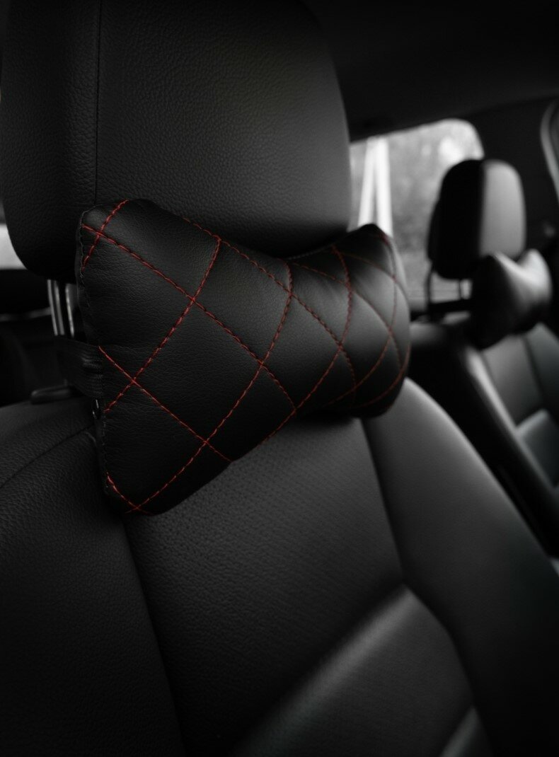 Автомобильная подушка для шеи на сиденье автомобиля, под голову черно-красная эко