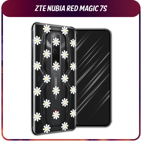 Силиконовый чехол на ZTE Nubia Red Magic 7S / ЗТЕ Нубиа Ред Меджик 7S Маленькие ромашки, прозрачный гидрогелевая противоударная защитная пленка для zte nubia red magic 7s зте нубиа ред меджик 7s